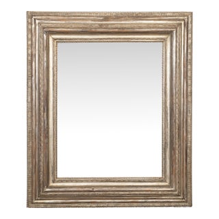 Dutch 1800s Silver Leaf Gilt Mirror with Carved Grooved Motifs and Beveled Plate For Sale