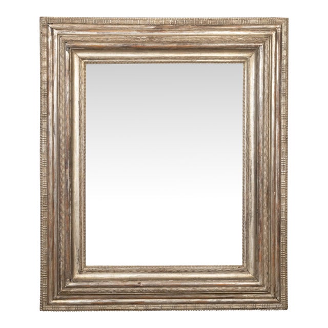 Dutch 1800s Silver Leaf Gilt Mirror with Carved Grooved Motifs and Beveled Plate For Sale