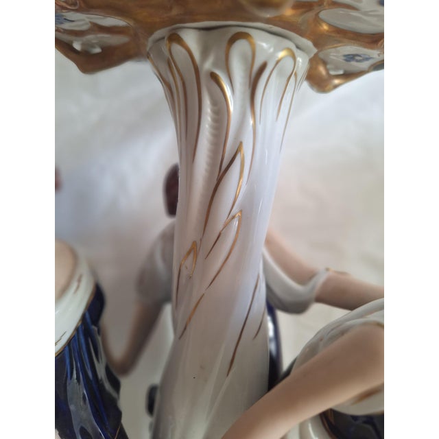 Vintage Neoclassical Porcelain Figural Compote – Cobalt & Gilt For Sale In Los Angeles - Image 6 of 9