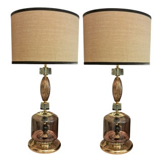 Pink Smoked Murano Glass Table Lamps, 1960s, Set of 2 For Sale