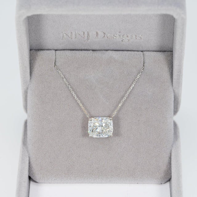 4Ct Lab Grown Diamond Solitaire Necklace With Chain in Solid 14k Gold, 11x9mm For Sale - Image 4 of 9
