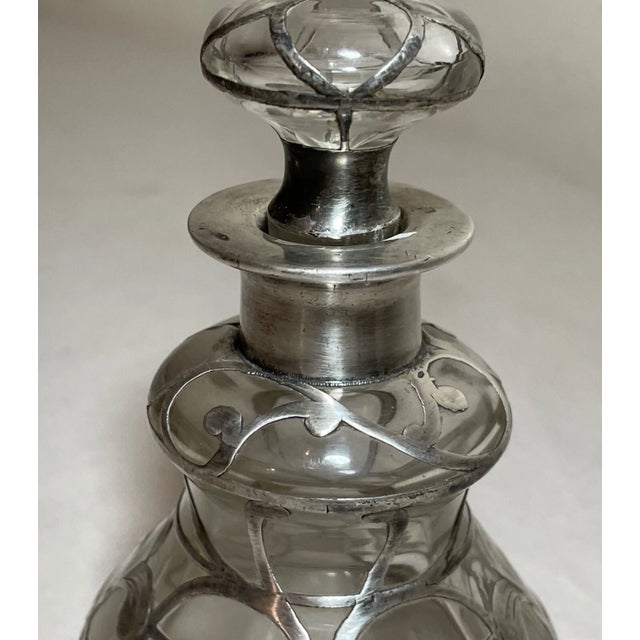 Antique Sterling Silver Overlay Clear Glass Perfume Scent Cologne Bottle Jar For Sale In New York - Image 6 of 10