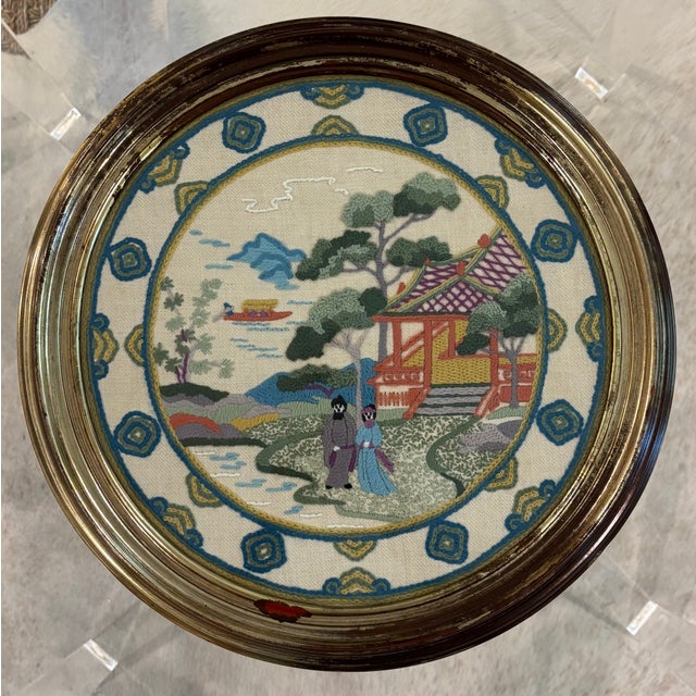 Vintage Elsa Williams "Chinese Plate" Chinoiserie Crewel Embroidery in Giltwood Frame For Sale - Image 9 of 16
