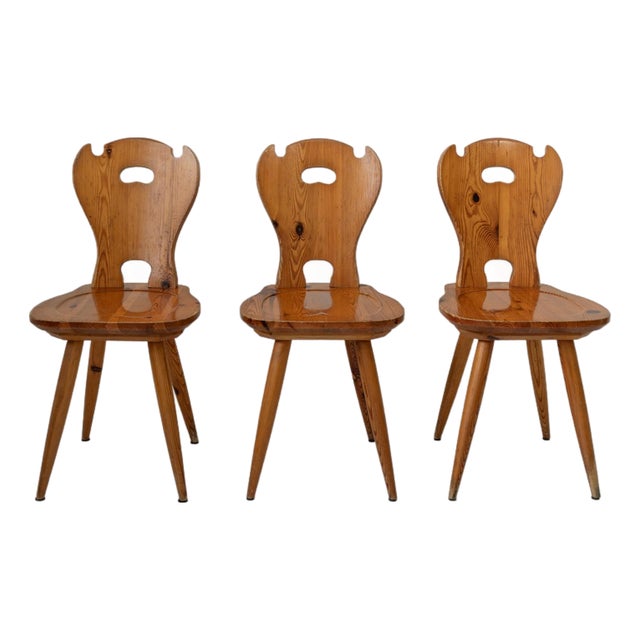 Vintage Folk Style Wooden Farmhouse Chairs, 1960s, Set of 3 For Sale
