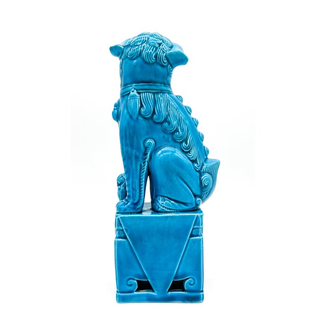 Fitz and Floyd Vintage Chinese Turquoise Blue Glazed Foo Dog – Guardian Lion – Hollywood Regency / Chinoiserie For Sale - Image 4 of 11