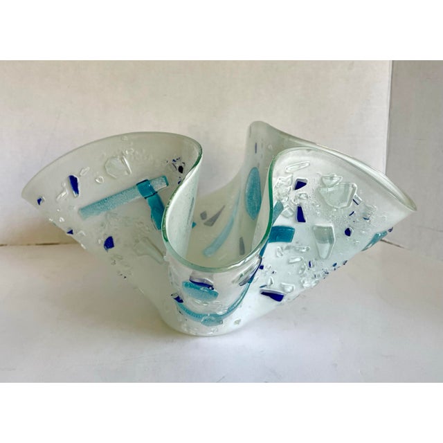 1992 Signed Art Glass Fused Glass Freeform Bowl by Artist Pizzo For Sale - Image 4 of 12