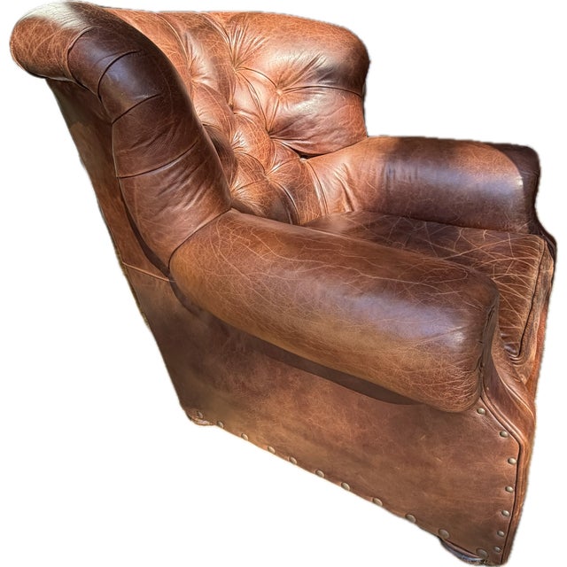 Restoration Hardware Churchill Leather Lounge Chair For Sale - Image 13 of 18