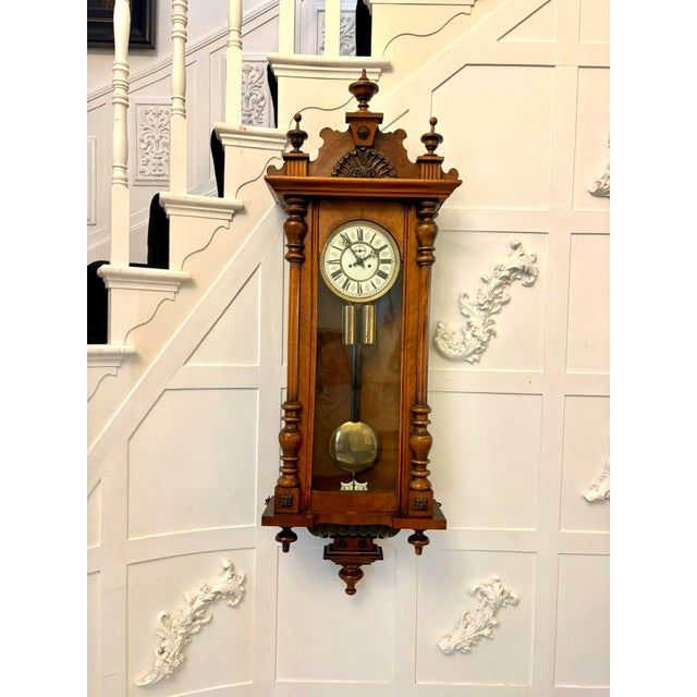 Antique Carved Walnut Regulator Striking Wall Clock, Vienna, Austria, 1860 For Sale - Image 3 of 18