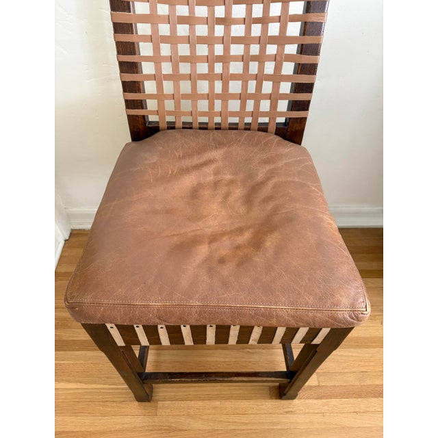 Brown Vintage Woven Leather and Wood Counter Stool For Sale - Image 8 of 16
