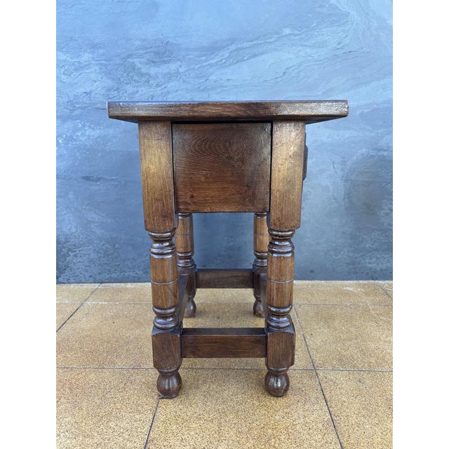 1930s Early 20th Century Spanish Oak Side Table with Drawer, 1930 For Sale - Image 5 of 11