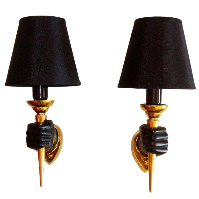 1950s Andre Arbus Style Black And Gold Sconces A Pair Chairish