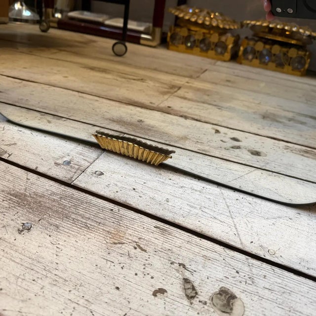 Wood Two 1950s Gio Ponti Style Mid-Century Modern Wood and Brass Wall Mirrors For Sale - Image 7 of 18