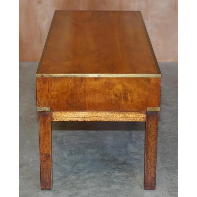 Burr Walnut & Brass Military Campaign 3-Drawer Coffee Table For Sale - Image 14 of 18