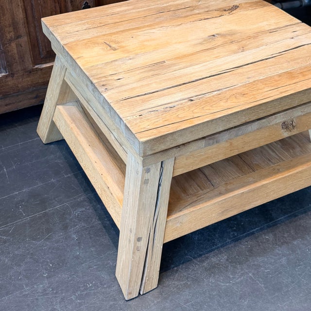 Fabulous, vintage reclaimed Oak coffee table, with twisting or rotating top, that is easily adjustable in height, from...