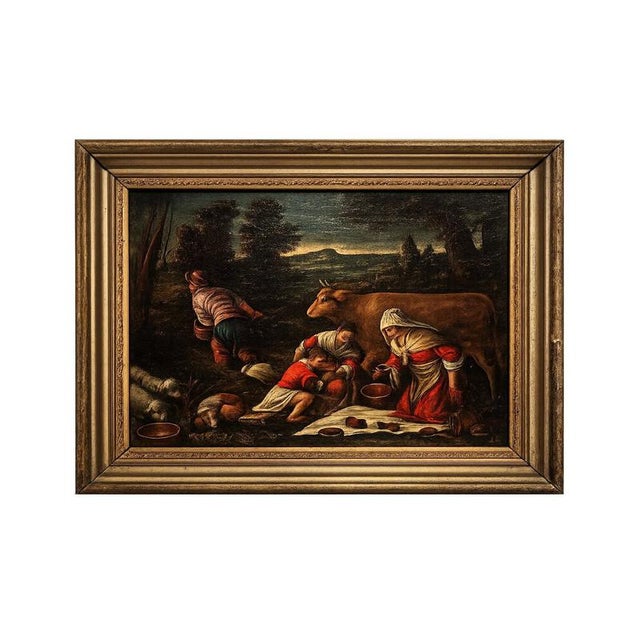 Circle of Bassano School, Figurative Composition, Oil Painting on Canvas, Set of 2 For Sale - Image 4 of 11