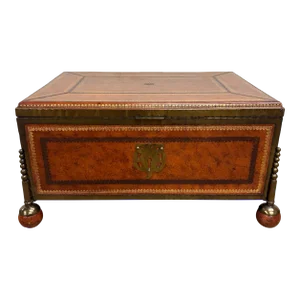 Vintage Maitland Smith Campaign Style Leather Wrapped Lift Top Trunk or Chest
