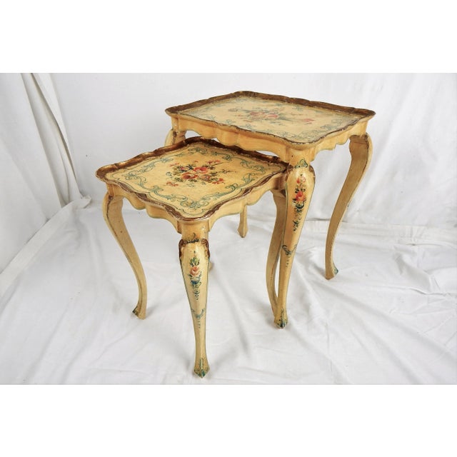 Traditional 1950s Florentine Painted Nesting Tables, Pair For Sale - Image 3 of 13