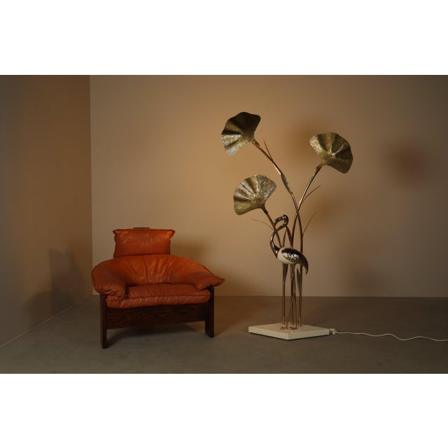 Large Brass Flamingo Floor Lamp with Sculptural Ginkgo Leaves, Italy, 1970s For Sale - Image 14 of 16