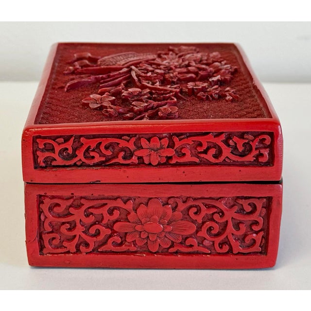 Wood Vintage Chinese Hand-Carved Cinnabar Lacquer Box For Sale - Image 7 of 10