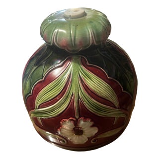 Small Art Nouveau Majolica Lampshade with Raised Floral Decoration, 1890s For Sale