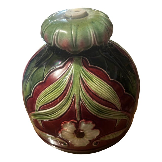 Small Art Nouveau Majolica Lampshade with Raised Floral Decoration, 1890s For Sale