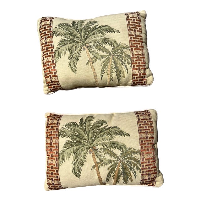 Vintage Tropical Palm Tree Pillows- 2 For Sale