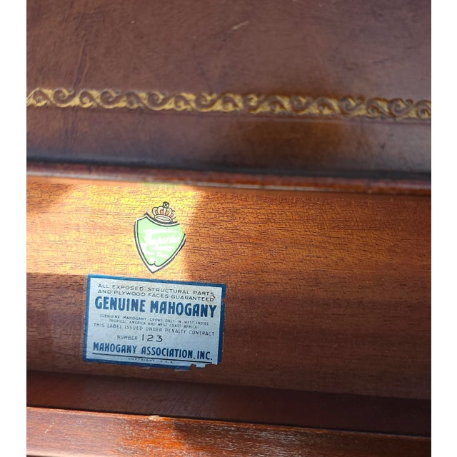 Mid 20th Century Imperial Furniture Two-Drawer Tooled Leather Mahogany Tiered Side Table For Sale - Image 5 of 11