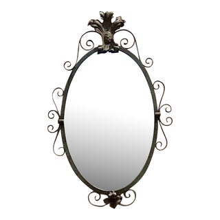 Vintage Regency Wrought Iron Oval Mirror For Sale