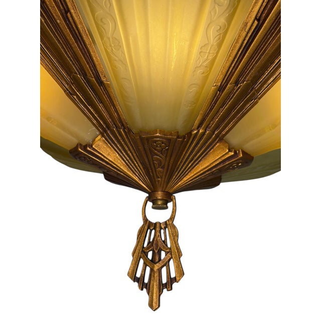 1930s Art Deco “Rayburn” 5 Light Slip Shade Chandelier #2609 For Sale - Image 4 of 8