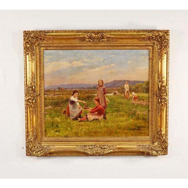 Oil on Canvas "Feeding the Birds" by César Pattein ( French 1850 - 1931) For Sale - Image 12 of 12