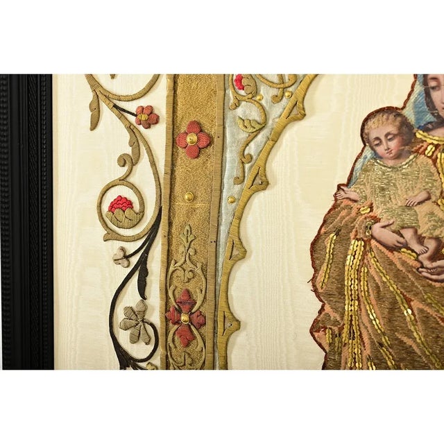 French 19th Century Framed Embroidery of the Madonna & Child For Sale - Image 9 of 12