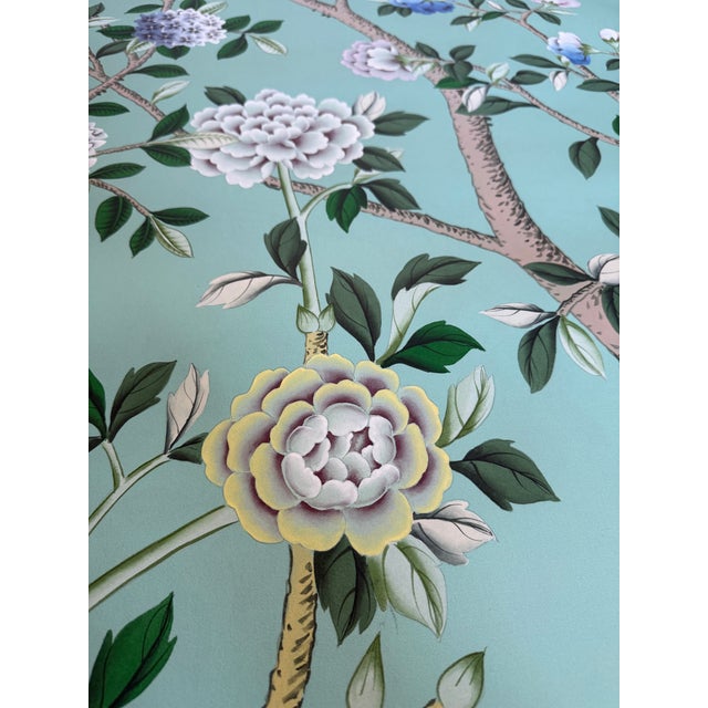 Not Yet Made - Made To Order Chinoiserie Hand-Painted Wallpaper Mural, Mint Green Oriental Garden Bird & Floral, 4 Panels For Sale - Image 5 of 5