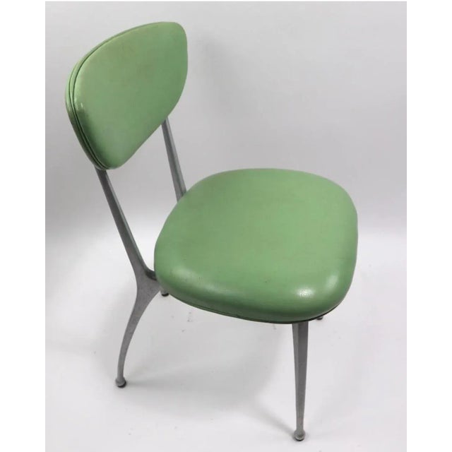 Set of 8 Shelby Williams Gazelle model Cafe Dining Chairs with aluminum legs and original seafoam green vinyl upholstered...