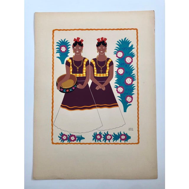 1940s Carlos Merida, 1945 Mexican Modernist Silkscreen Serigraph Print Regional Folk Art Dress Mexico, 1945 For Sale - Image 5 of 5