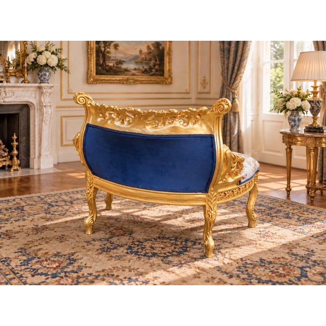 1980s 1980s French Artisan Louis XVI Blue Beech Settee For Sale - Image 5 of 10