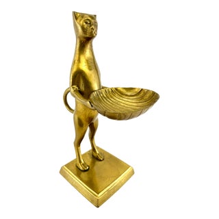 Vintage Brass Cat Butler Statue For Sale