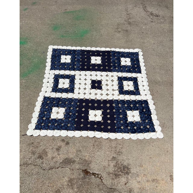 1970s Large 1970s Handmade Navy Blue Patch Quilt For Sale - Image 5 of 5