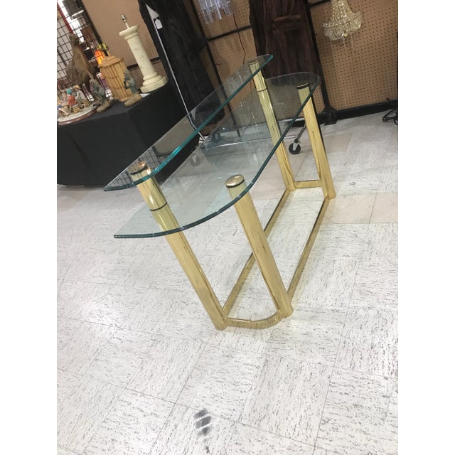 Metal 1970s Glass Top & Brass Consol For Sale - Image 7 of 7