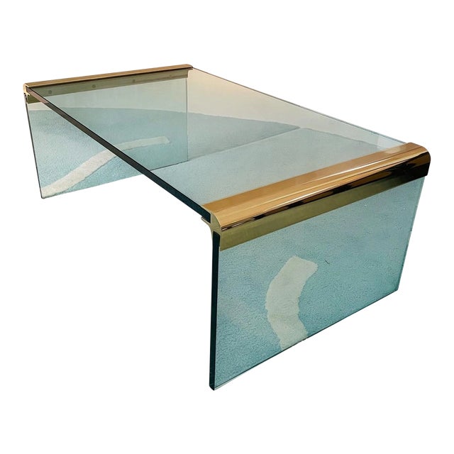 1970s Leon Rosen for Pace Collection Brass & Glass Waterfall Coffee Table For Sale