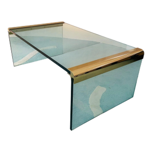1970s Leon Rosen for Pace Collection Brass & Glass Waterfall Coffee Table