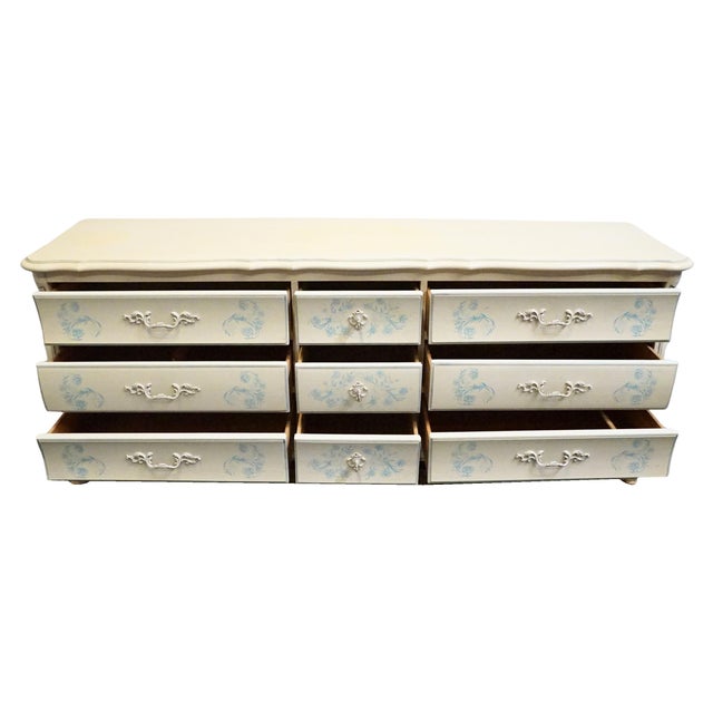Late 20th Century Thomasville Furniture Debussy Collection Off White Painted French Provincial 78" Triple Dresser 9455-130 For Sale - Image 5 of 13