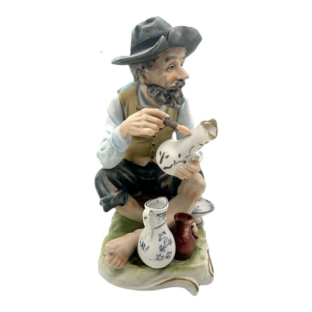Vintage Lefton Porcelain 5085 Bisque Old Man Painting Pottery Hand Painted China For Sale