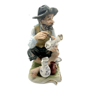 Vintage Lefton Porcelain 5085 Bisque Old Man Painting Pottery Hand Painted China