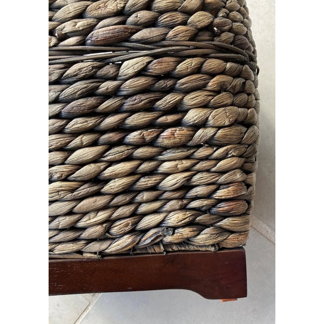 Coffee Late 20th-Century Rustic Chic Braided Seagrass Pedestal Floor Basket For Sale - Image 8 of 13