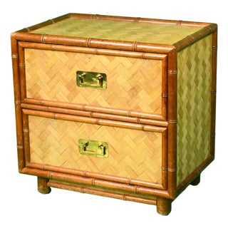 Single Faux Bamboo Wrapped Rattan Nightstand For Sale