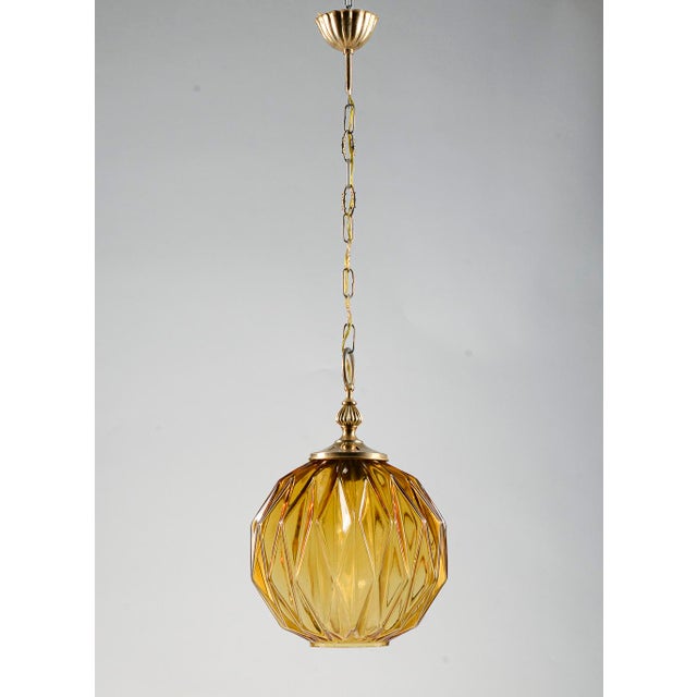 Chandelier in Faceted Amber Glass from Targetti Sankey, Italy, 1980 For Sale - Image 4 of 15
