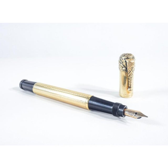 Standard fountain pen with recessed nib, 18k gold plated, with case. Germany. 1920s/1930s origin germany period...