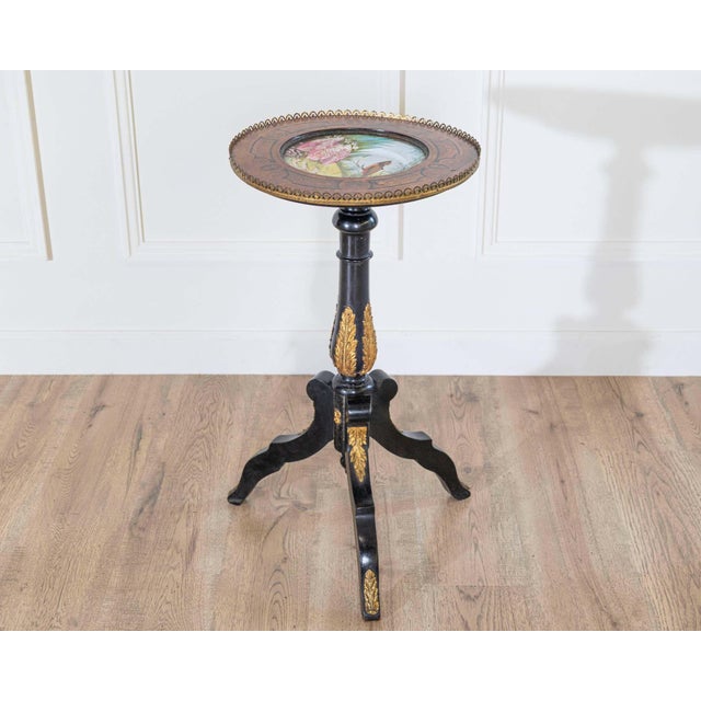 19th Century Napoleon III Pedestal Table with Marquetry and Painted Earthenware Basin, France For Sale In Atlanta - Image 6 of 9