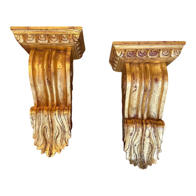 Pair of English Giltwood Wall Brackets For Sale