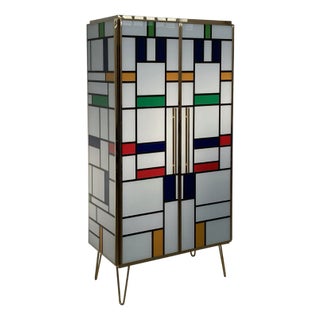 Two-Door Wardrobe in Colored Glass, 1980s For Sale